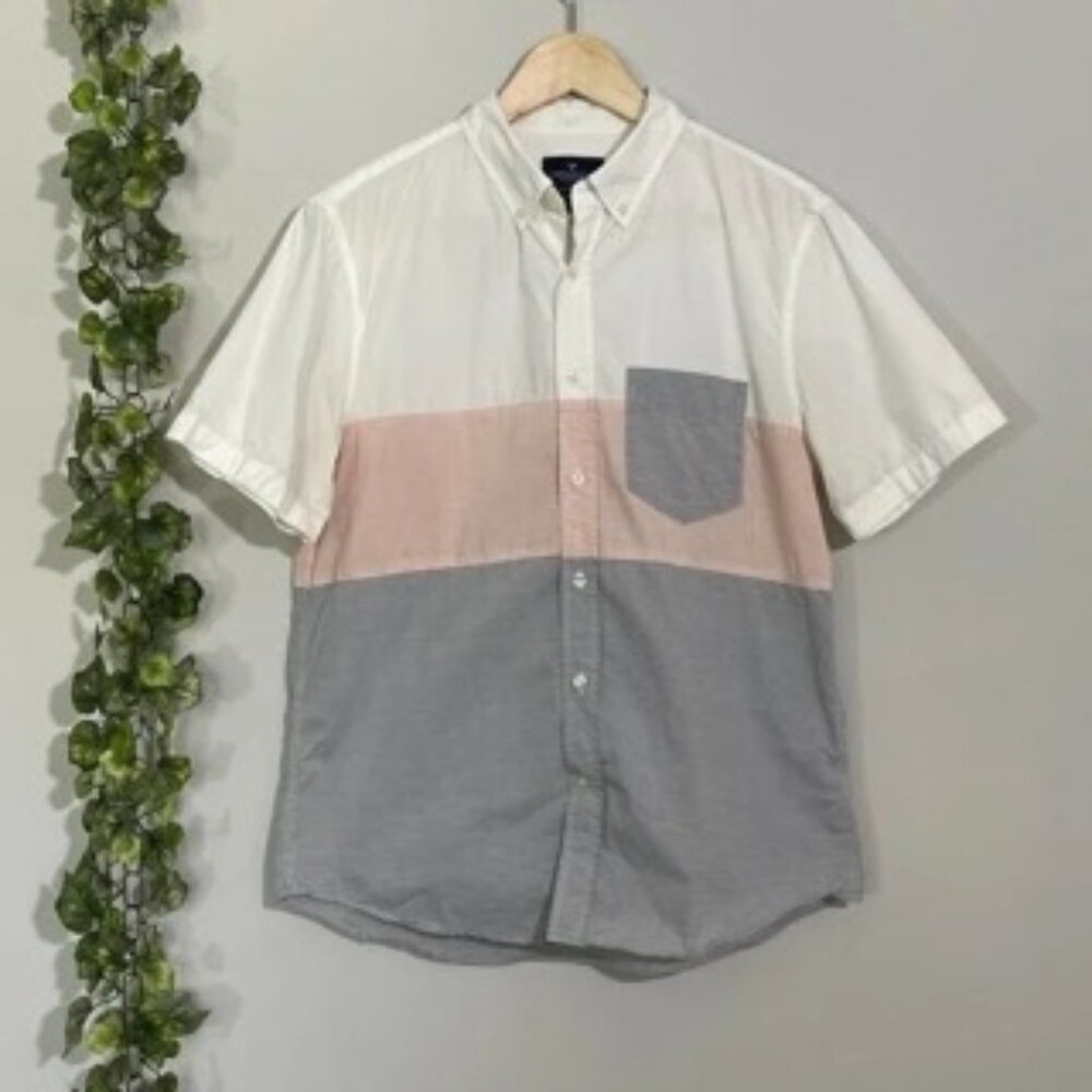 AMERICAN EAGLE OUTFITTERS | CLASSIC FIT SHIRT SIZE M WHITE GRAY ORANGE